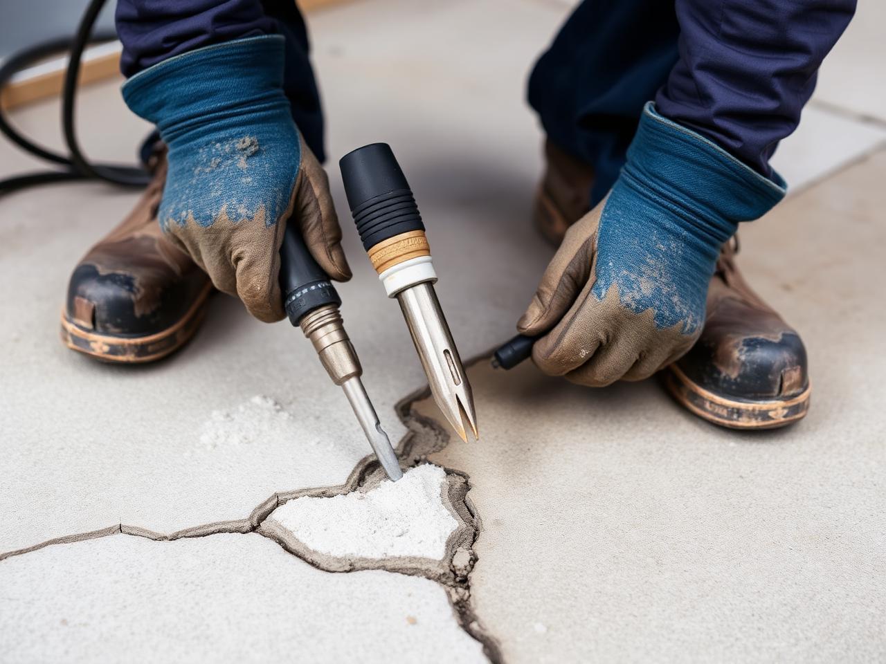 Concrete crack repair on a residential driveway in Raleigh NC